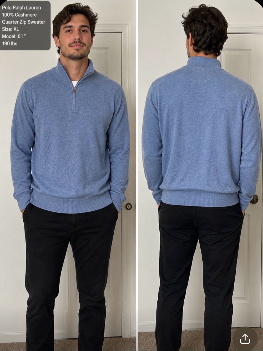 Vintage Polo Ralph Lauren Men’s XL Cashmere Quarter Zip Sweater Italian Yarn